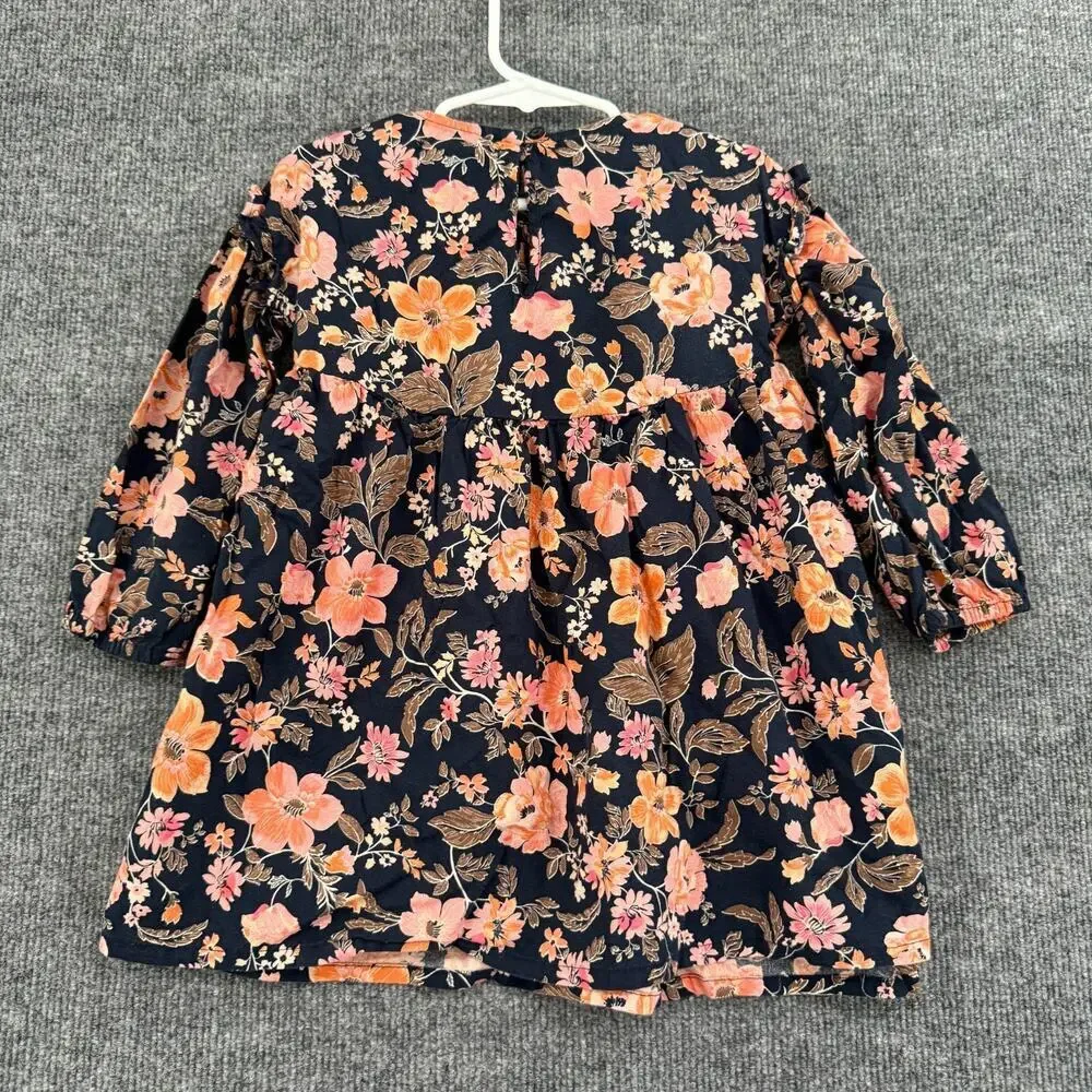 Old Navy Girls Babydoll Tunic Blouse 3T Navy Floral Swing Top Long Sleeve Flowy